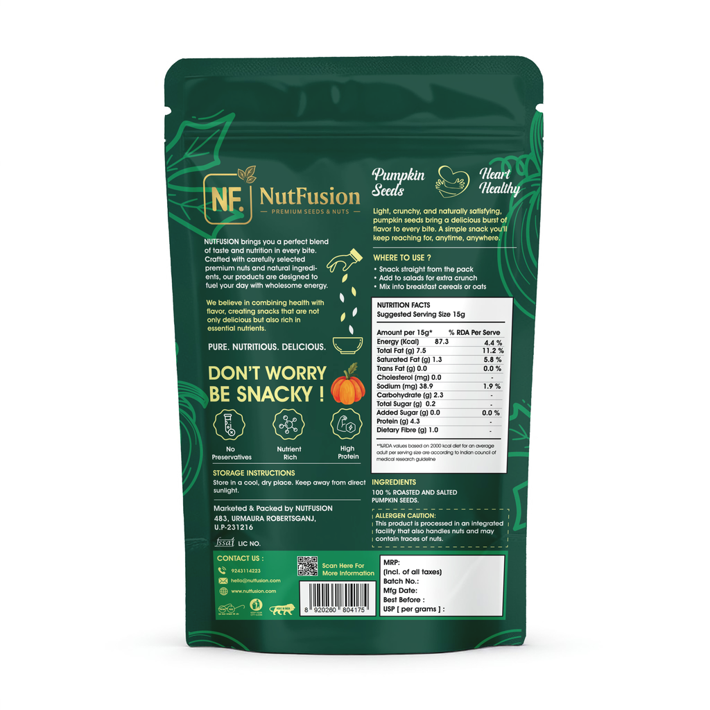 Nutfusion Roasted & Salted Pumpkin Seeds 200gm/6pc